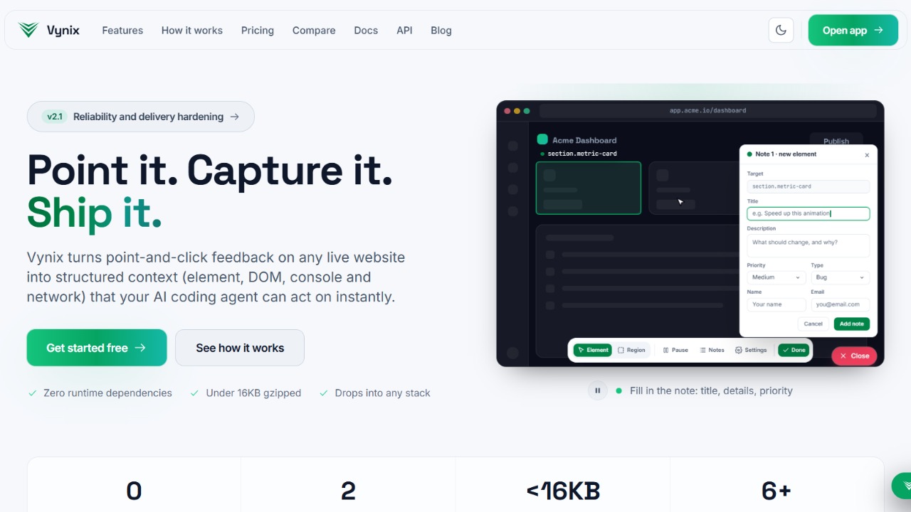 Vynix -Visual Website Feedback for AI Coding Agents App Preview